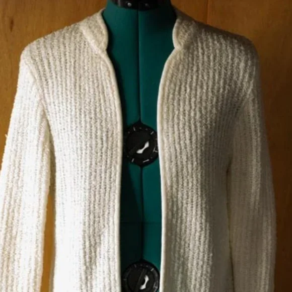 Goudchaux Maison Blanche ? Cream Boucle Knitted Cardigan Sweater womens M/L - Picture 2 of 13